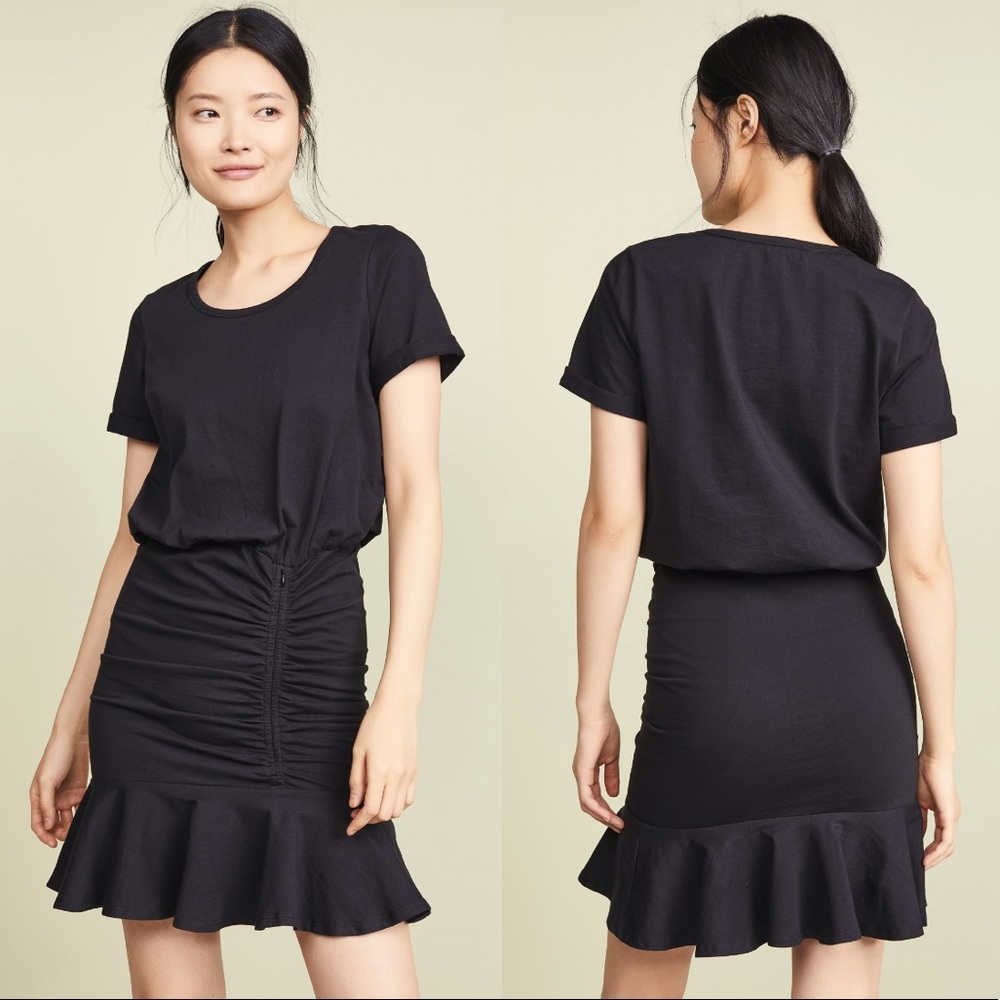 ✨Veronica Beard Jean Pima Ruched Dress w/ Flounce✨